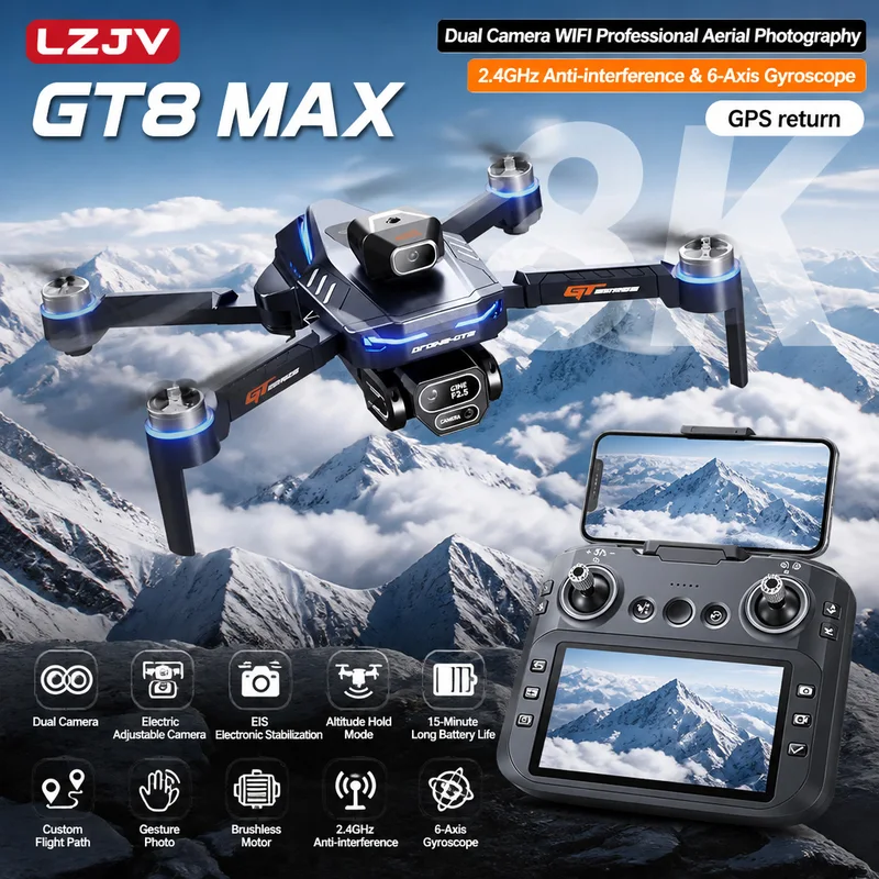 Drone Kit With Camera - GT8 Max โดรนพับได้ 8K HD กล้องคู่ระดับมืออาชีพ